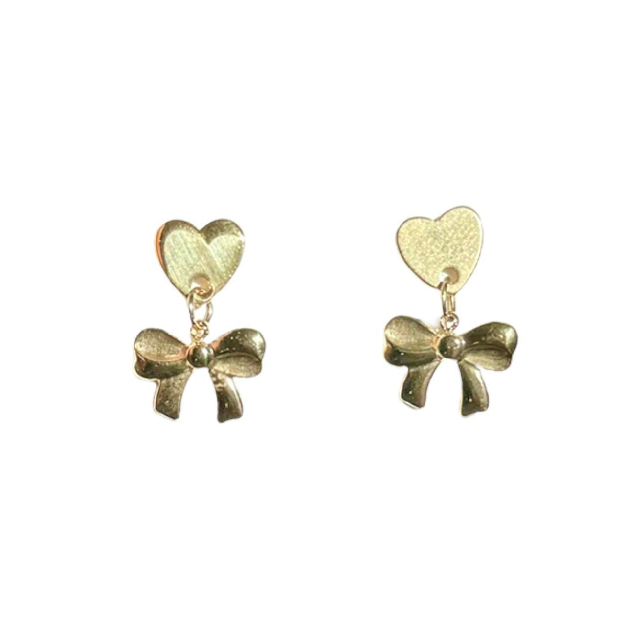 Gold Heart & Bow Earrings