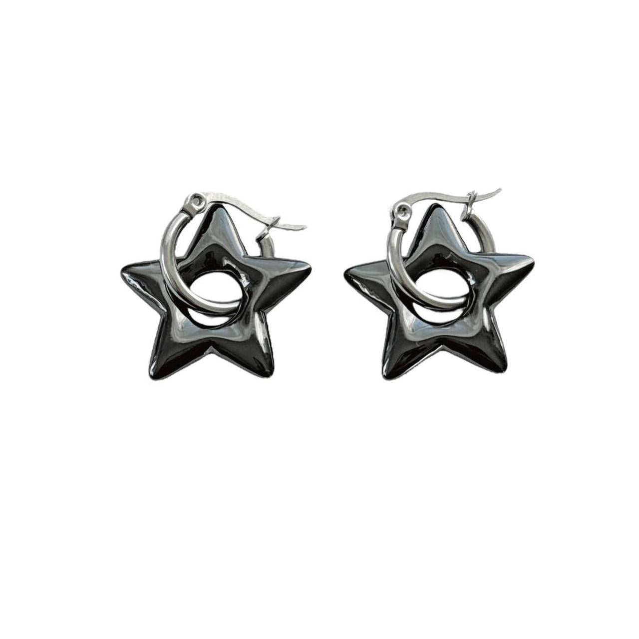 Black Puffy Star Hoops