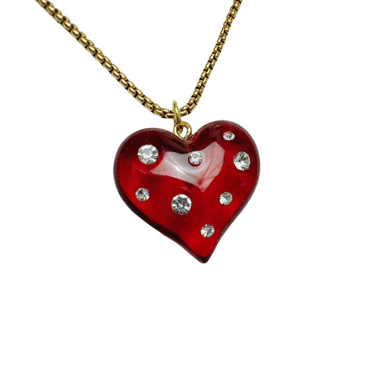 Rhinestone Red Glass Heart Necklace