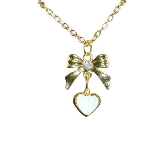 Gold Bow & Heart Neckla