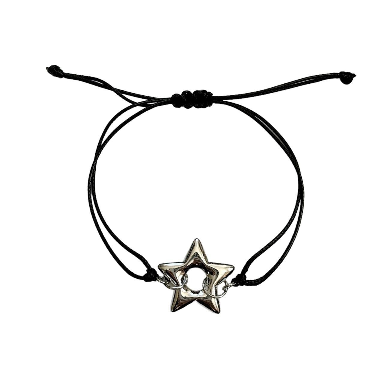 Silver Puffy Star Cord Bracelet