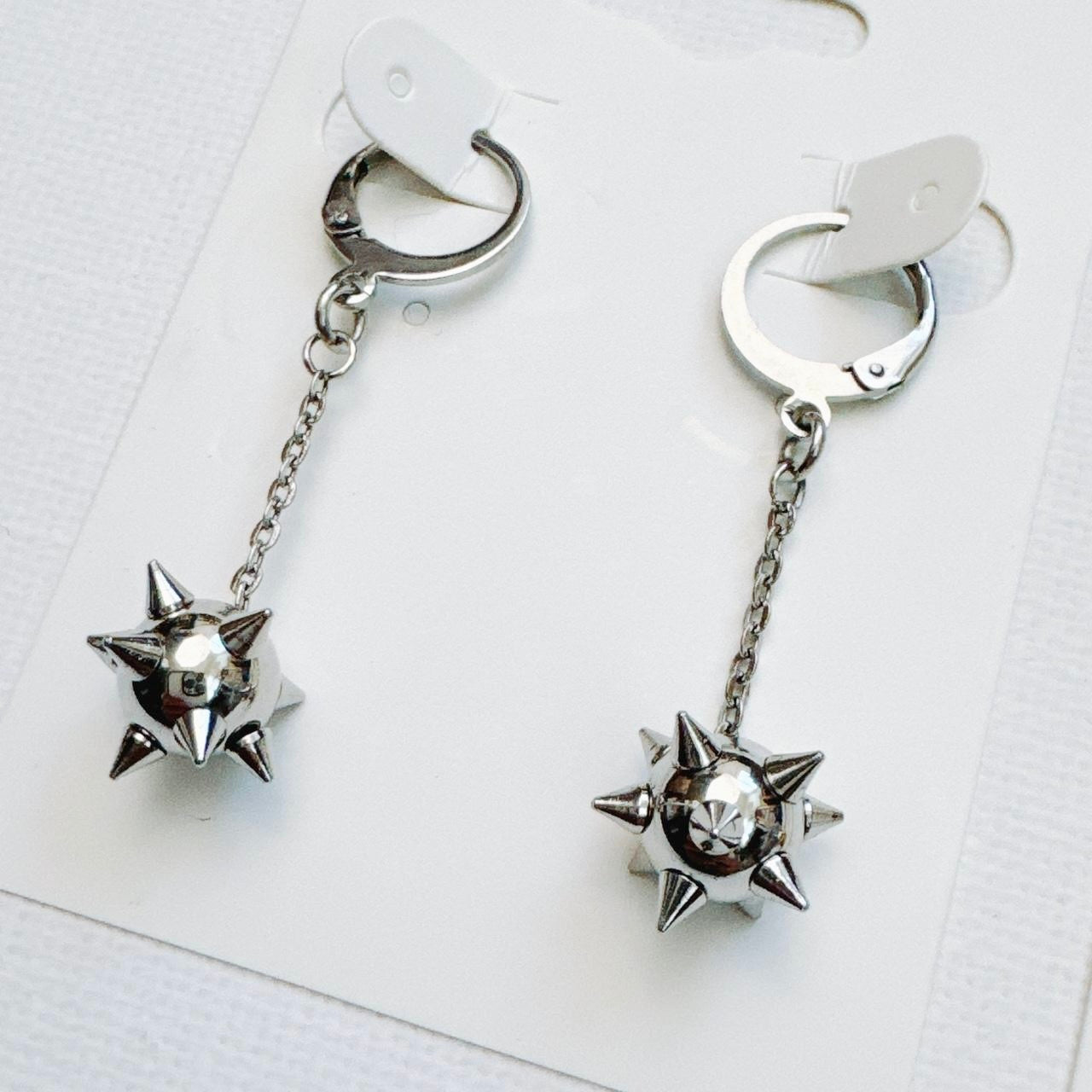 silver spike ball chain earrings