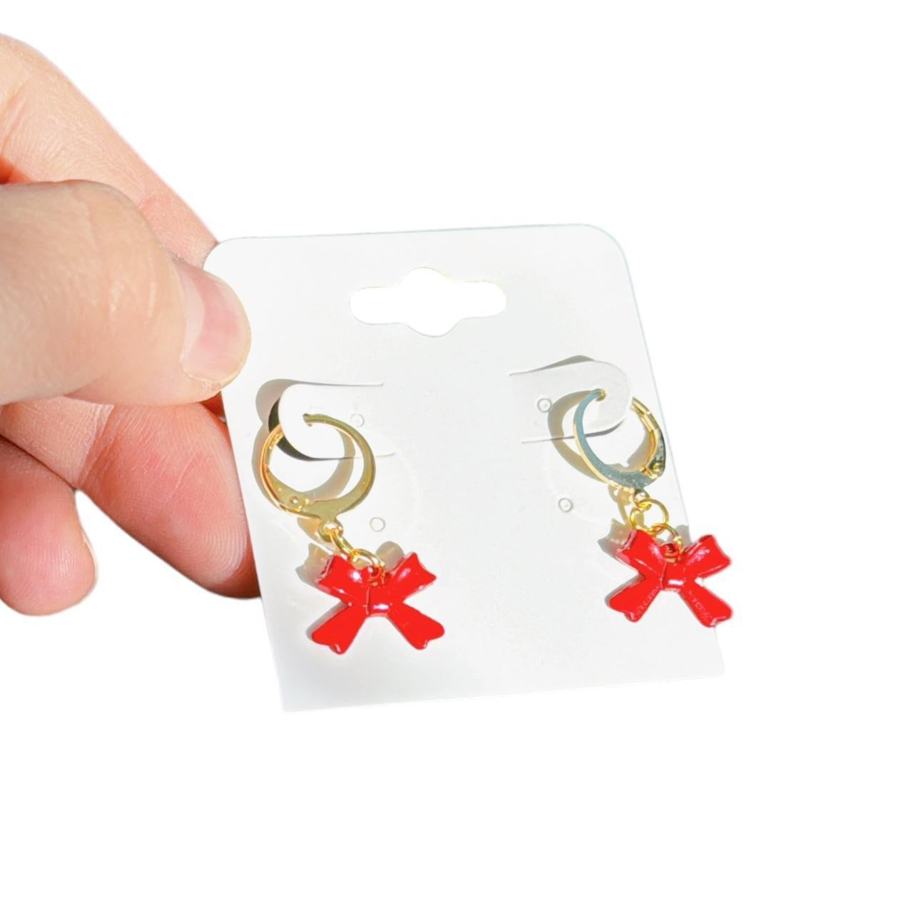 Gold & Red Bow Earrings