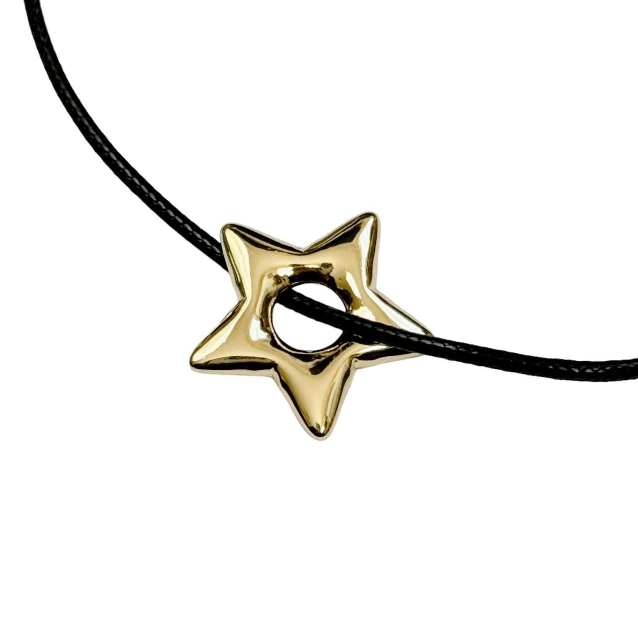 Gold Puffy Star Cord Necklace