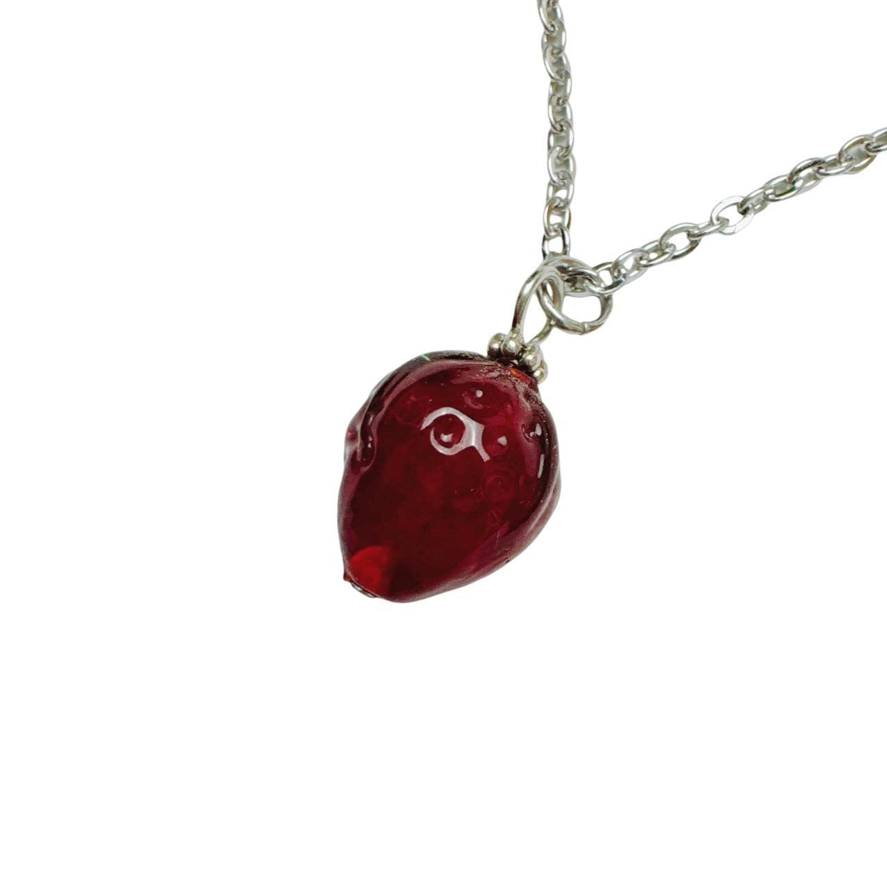 Silver Glass Strawberry Necklace