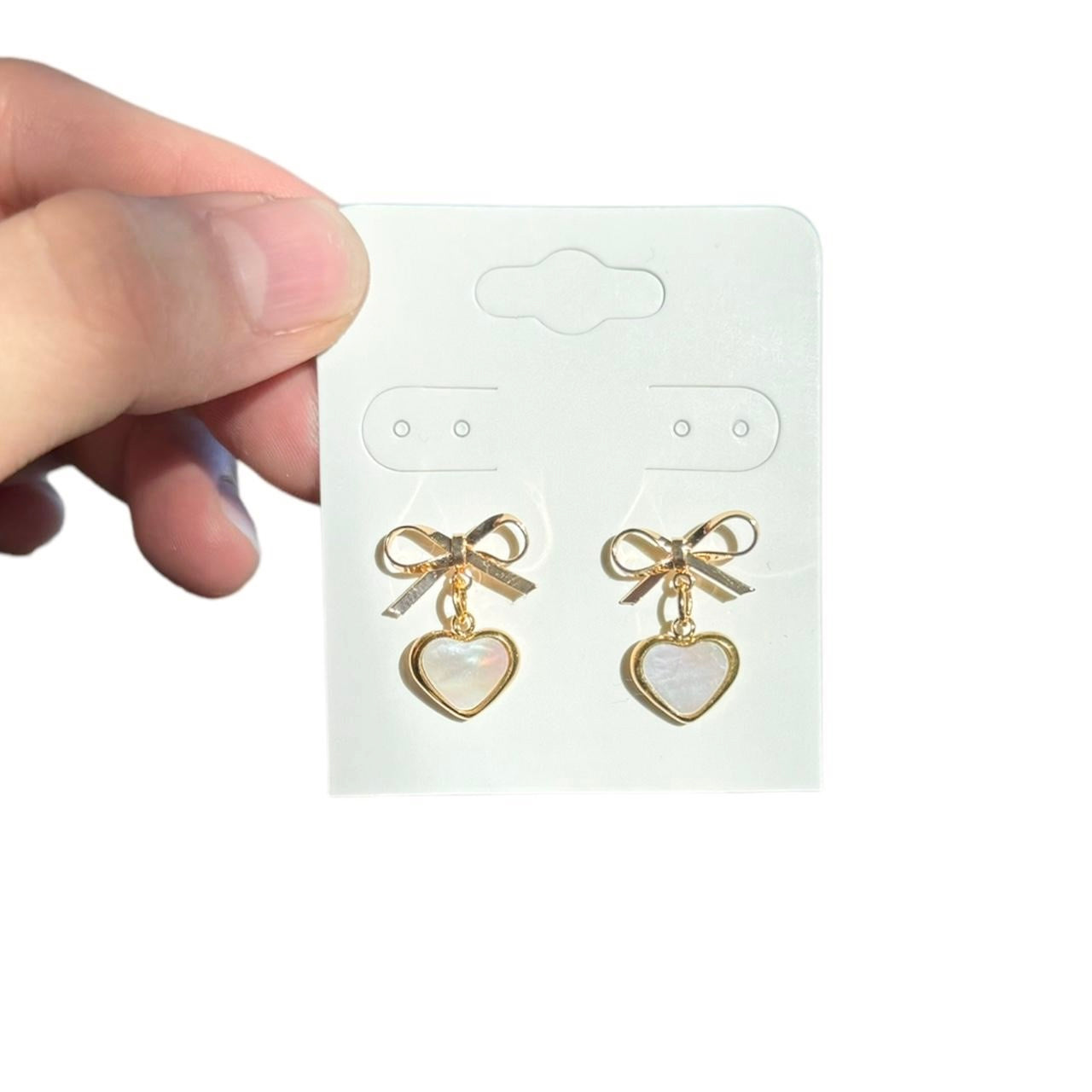 Gold Bow & Shell Heart Earrings