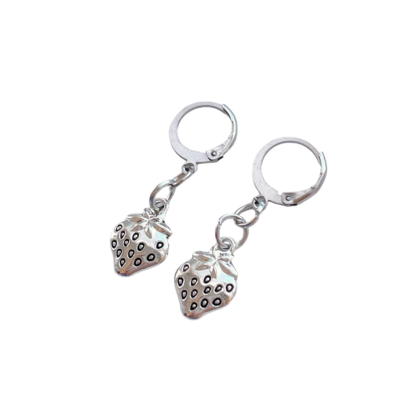 Silver Strawberry Huggie Earrings