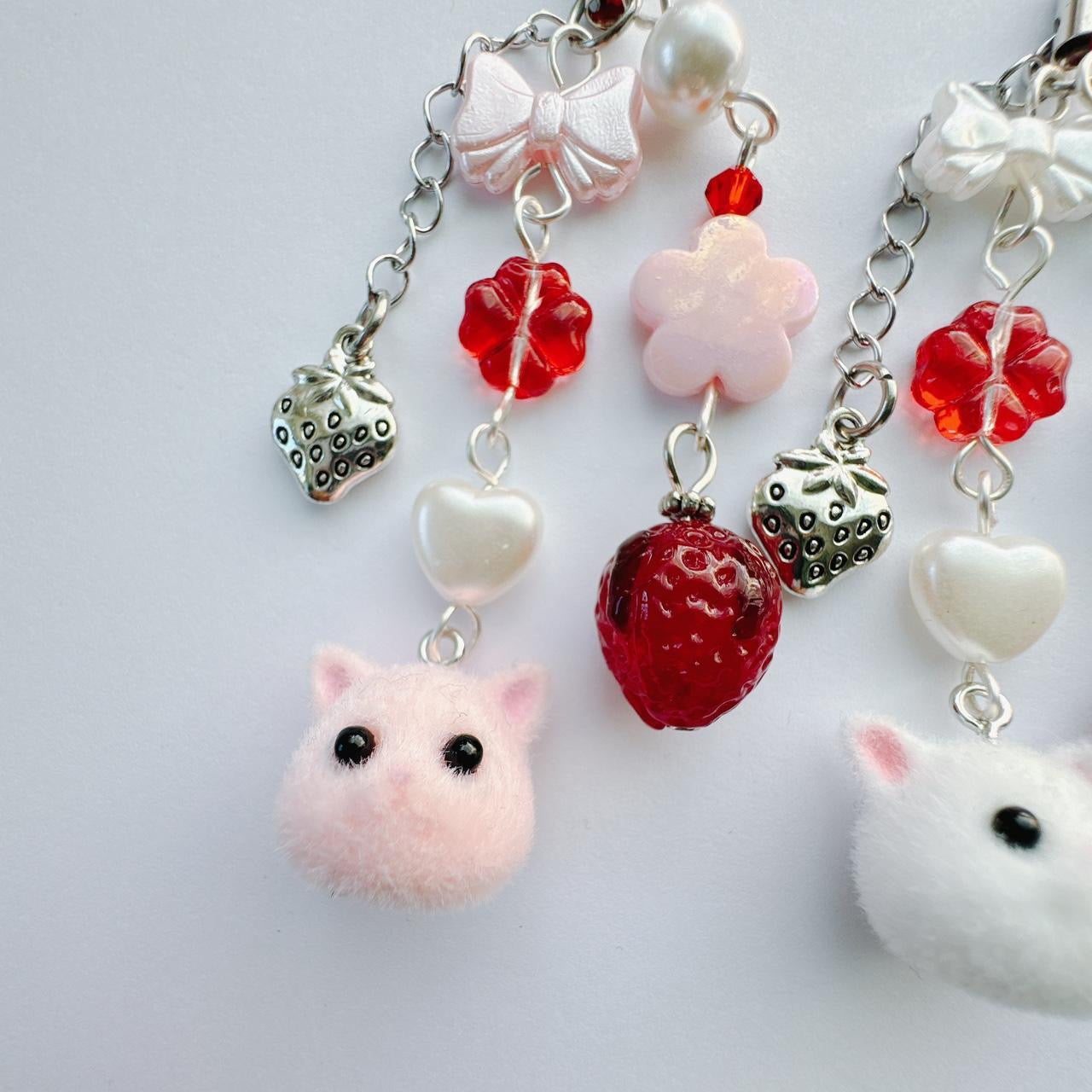 Pink Strawberry Cat Charm