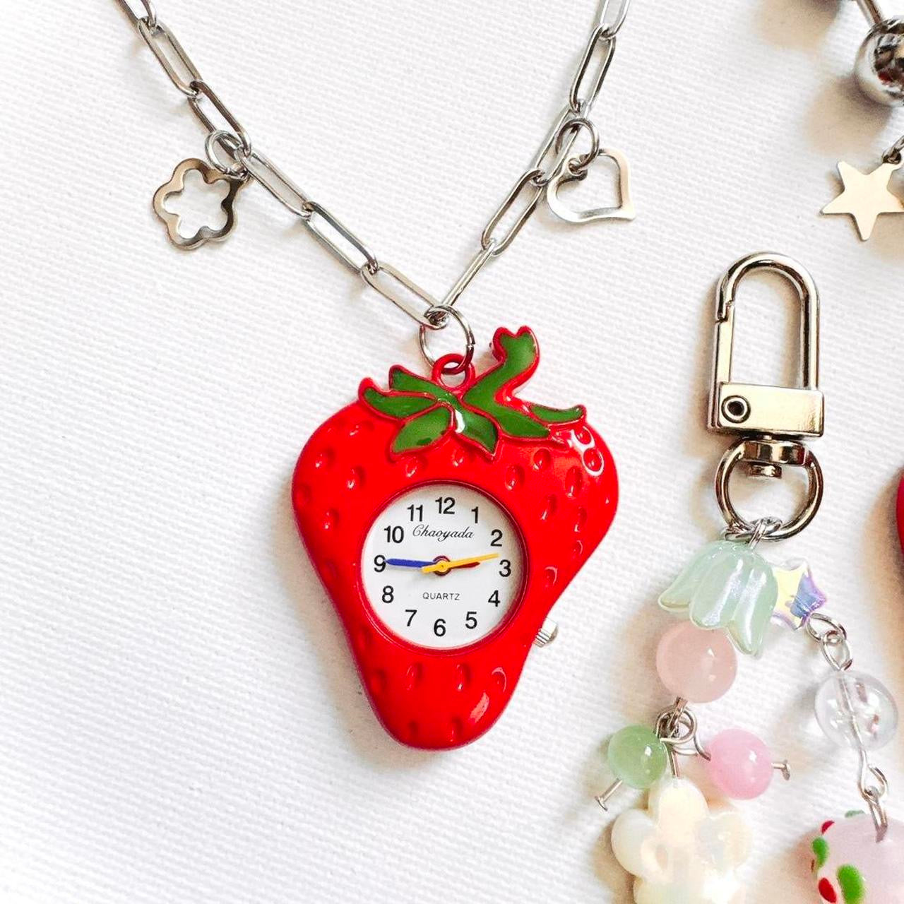 strawberry watch necklace - paper clip chain