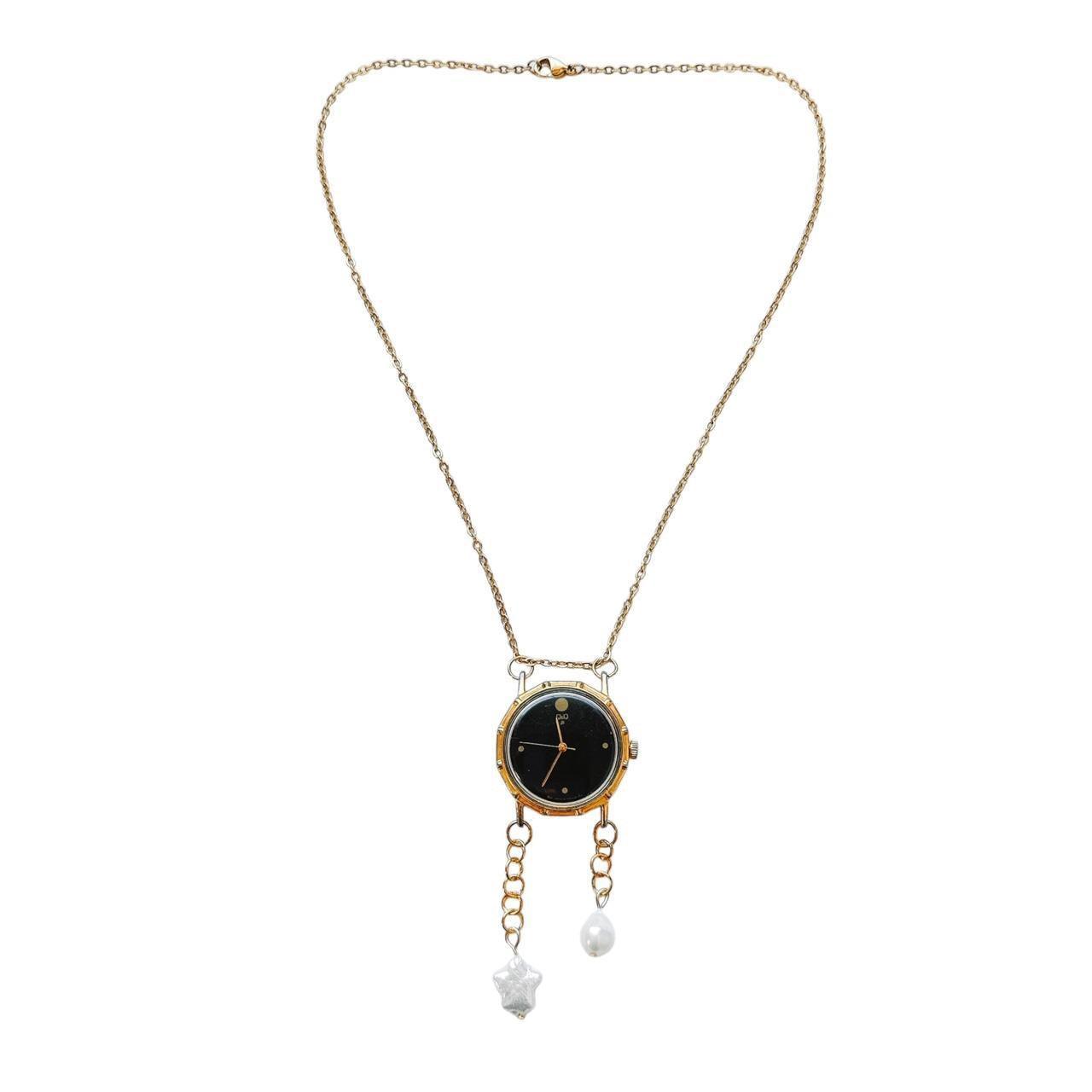 gold pearl watch necklace