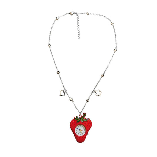 strawberry watch necklace - heart chain