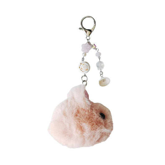 pink fluffy bunny keychain - seashells