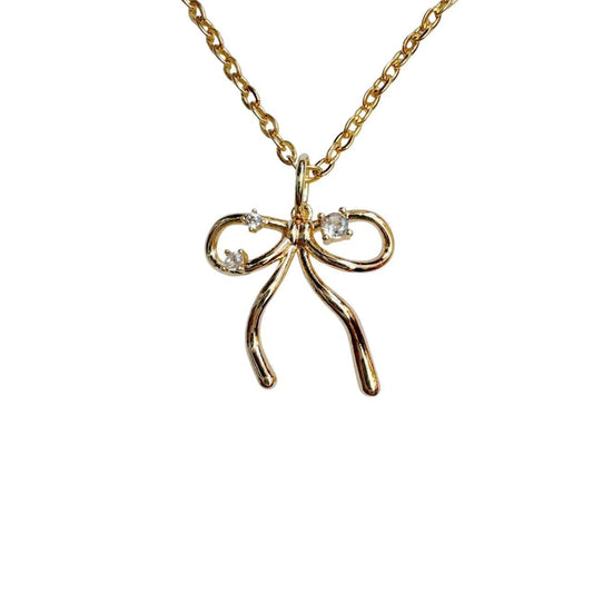 gold rhinestone bow necklace