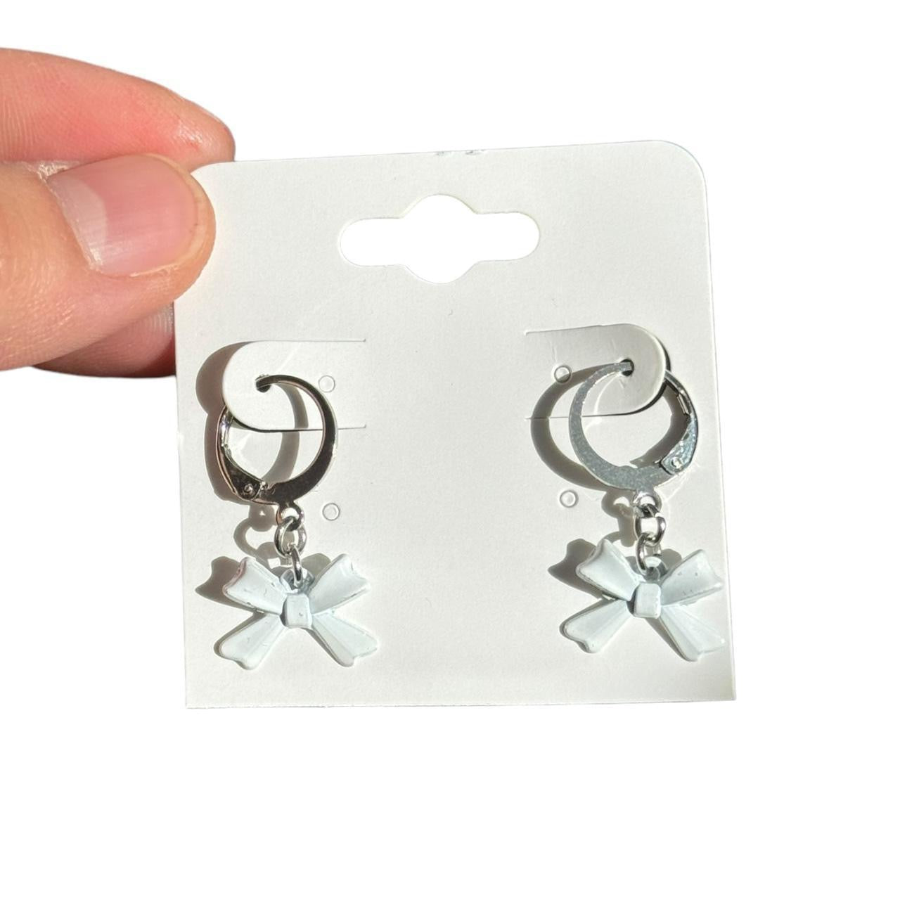 Silver & White Bow Earrings