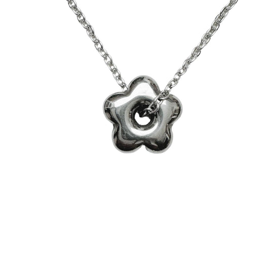 Silver Puffy Flower Necklace