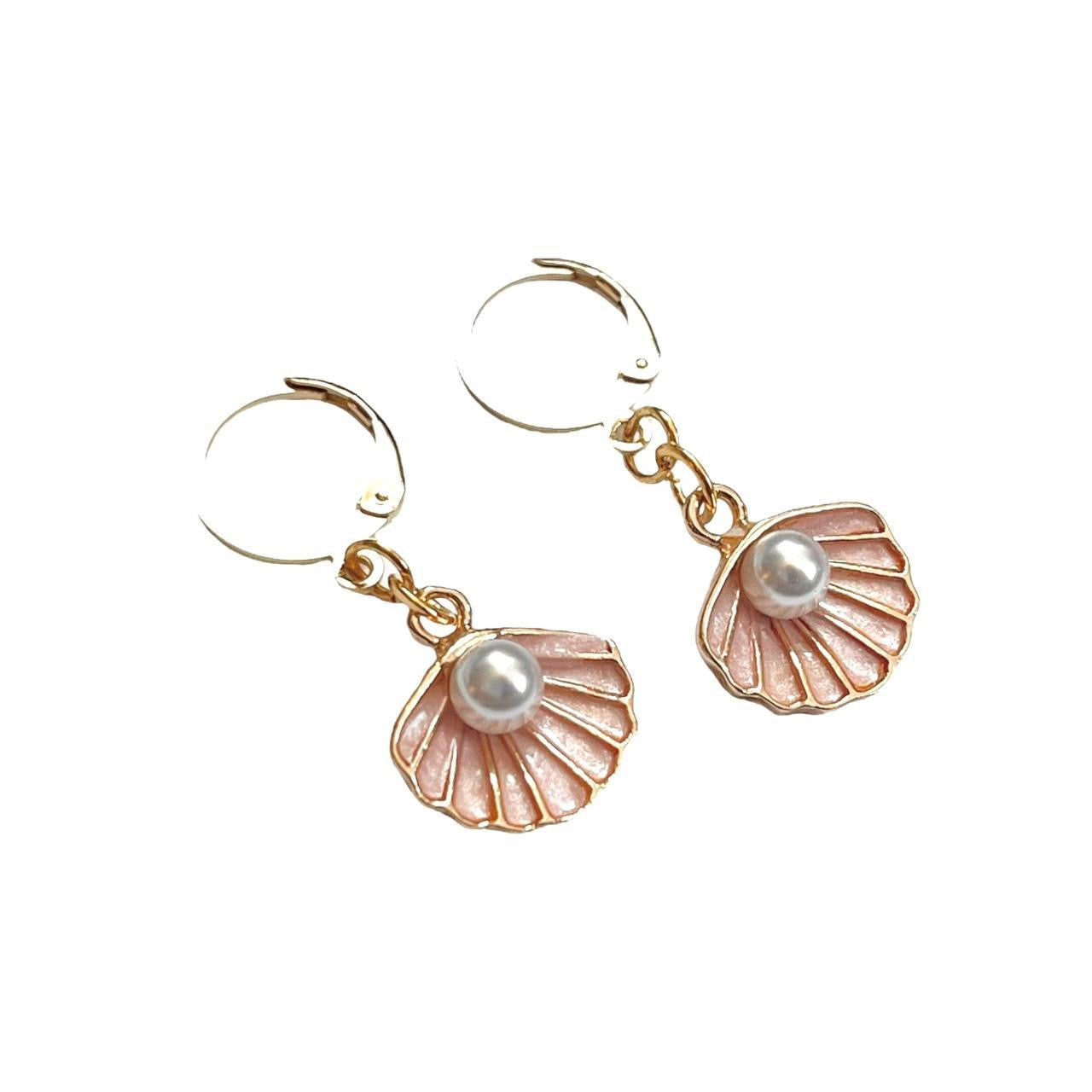 Gold & Pink Pearl Shell Earrings