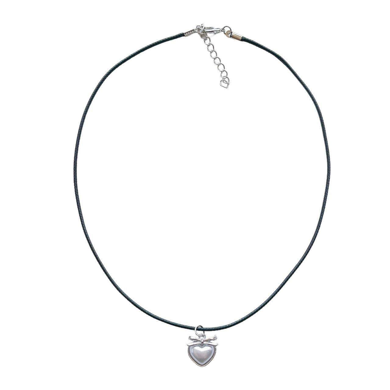 Pearl Bow Heart Cord Necklace