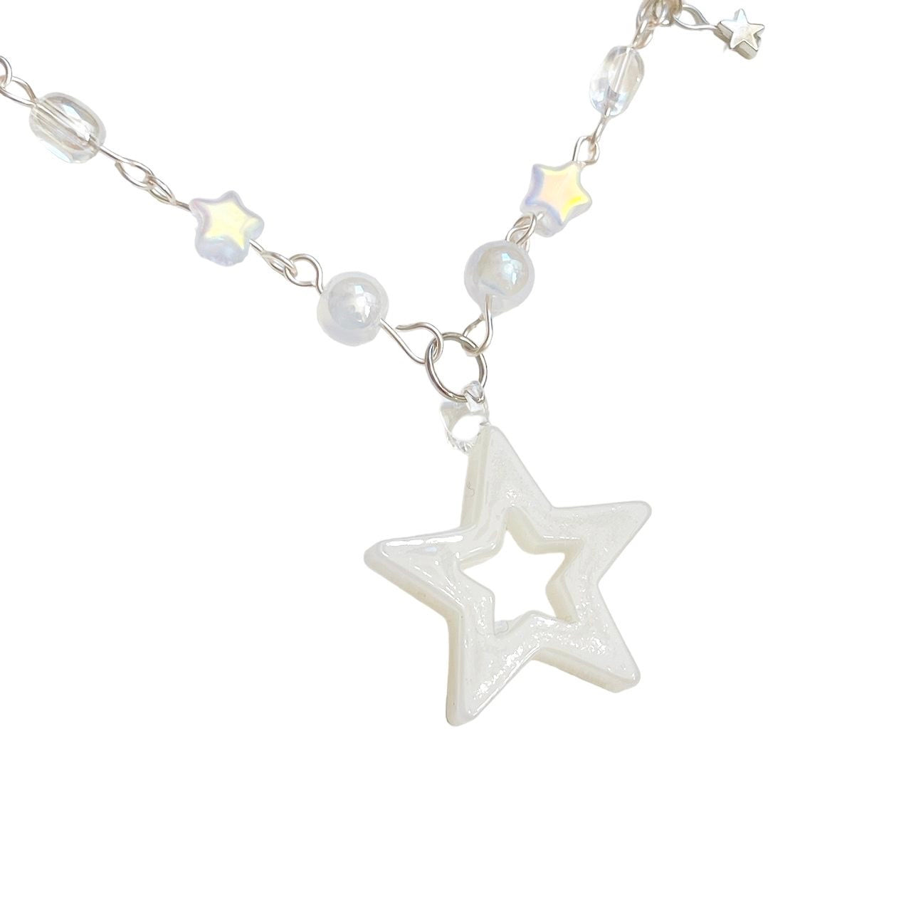 White Glass Star Beaded Necklace