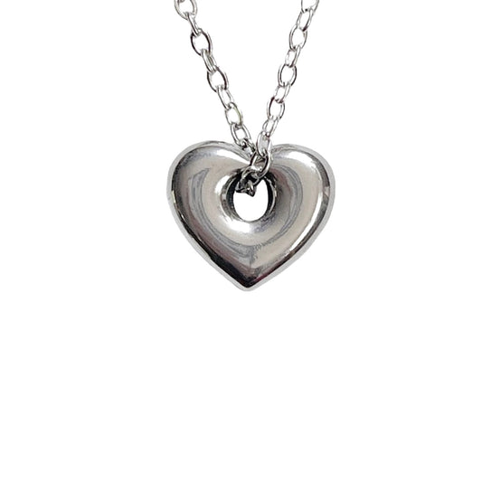 Silver Puffy Hollow Heart Necklace