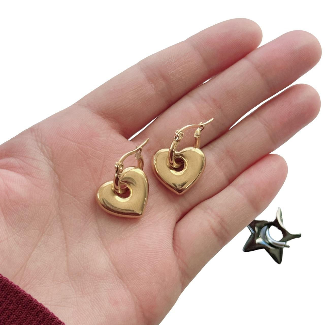 Gold Puffy Heart Hoops