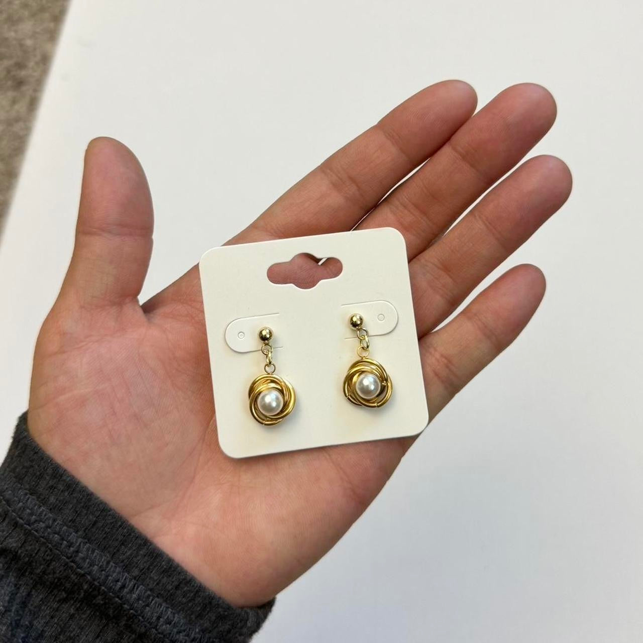 gold pearl vortex earrings