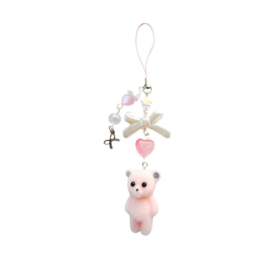 Pink Fuzzy Bear Phone Charm