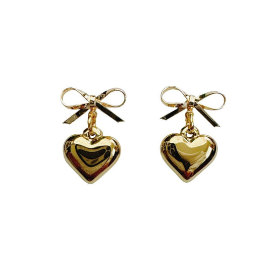 Gold Bow & Heart Earrings