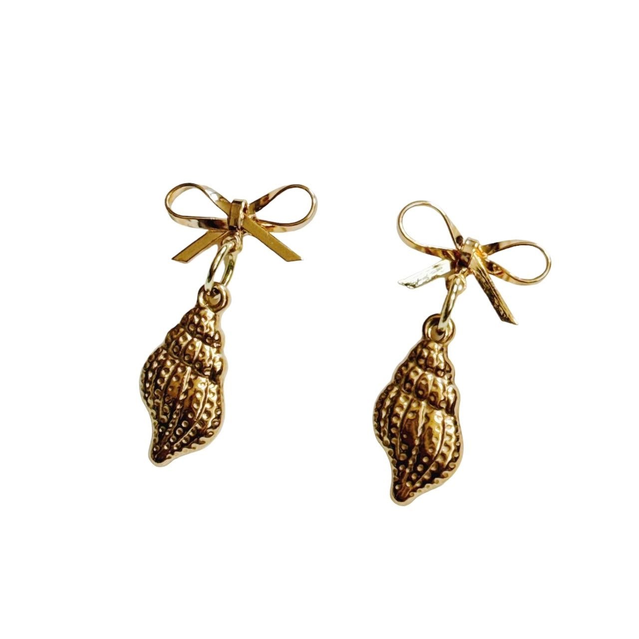 gold bow & shell earrings