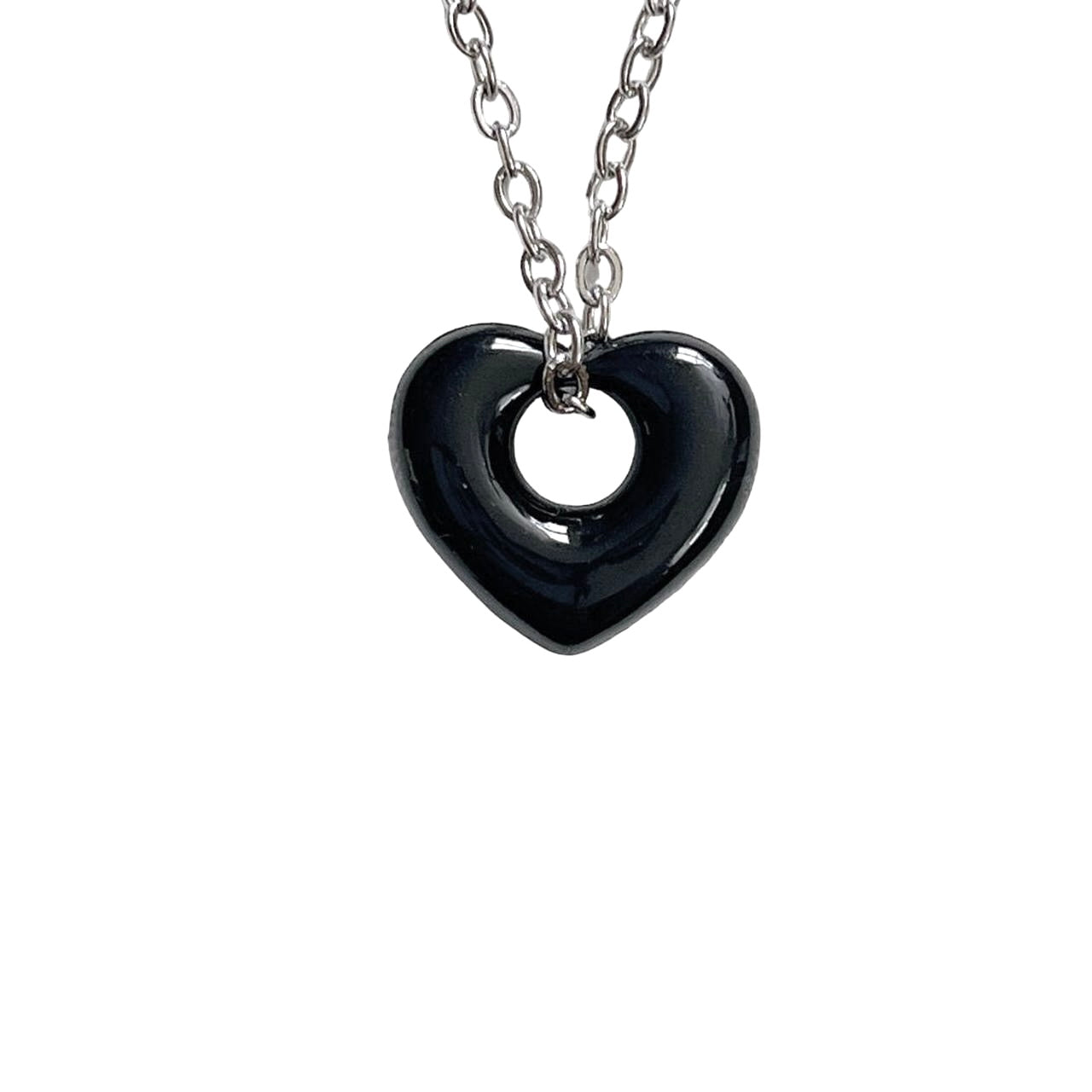 Black Puffy Hollow Heart Necklace