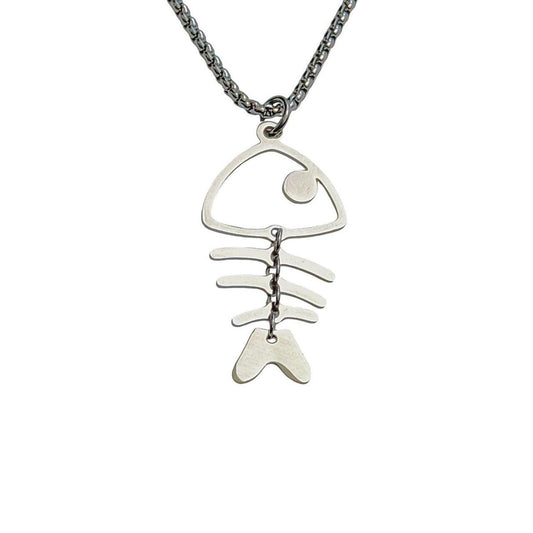 silver skeleton fish necklace