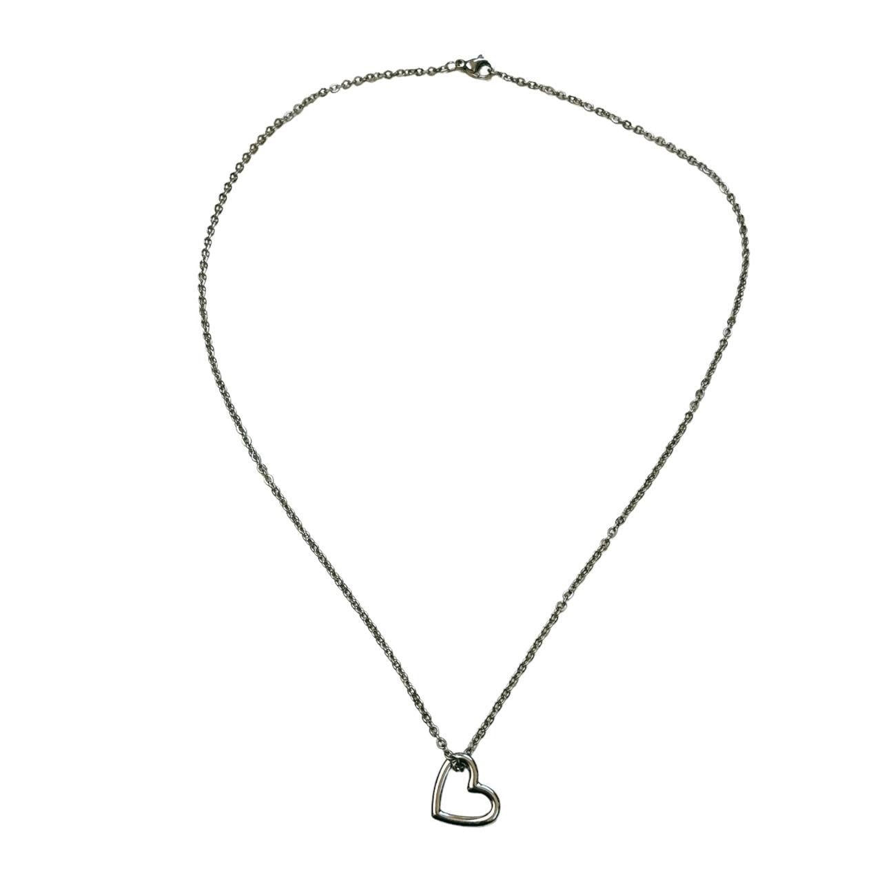 silver hollow heart necklace