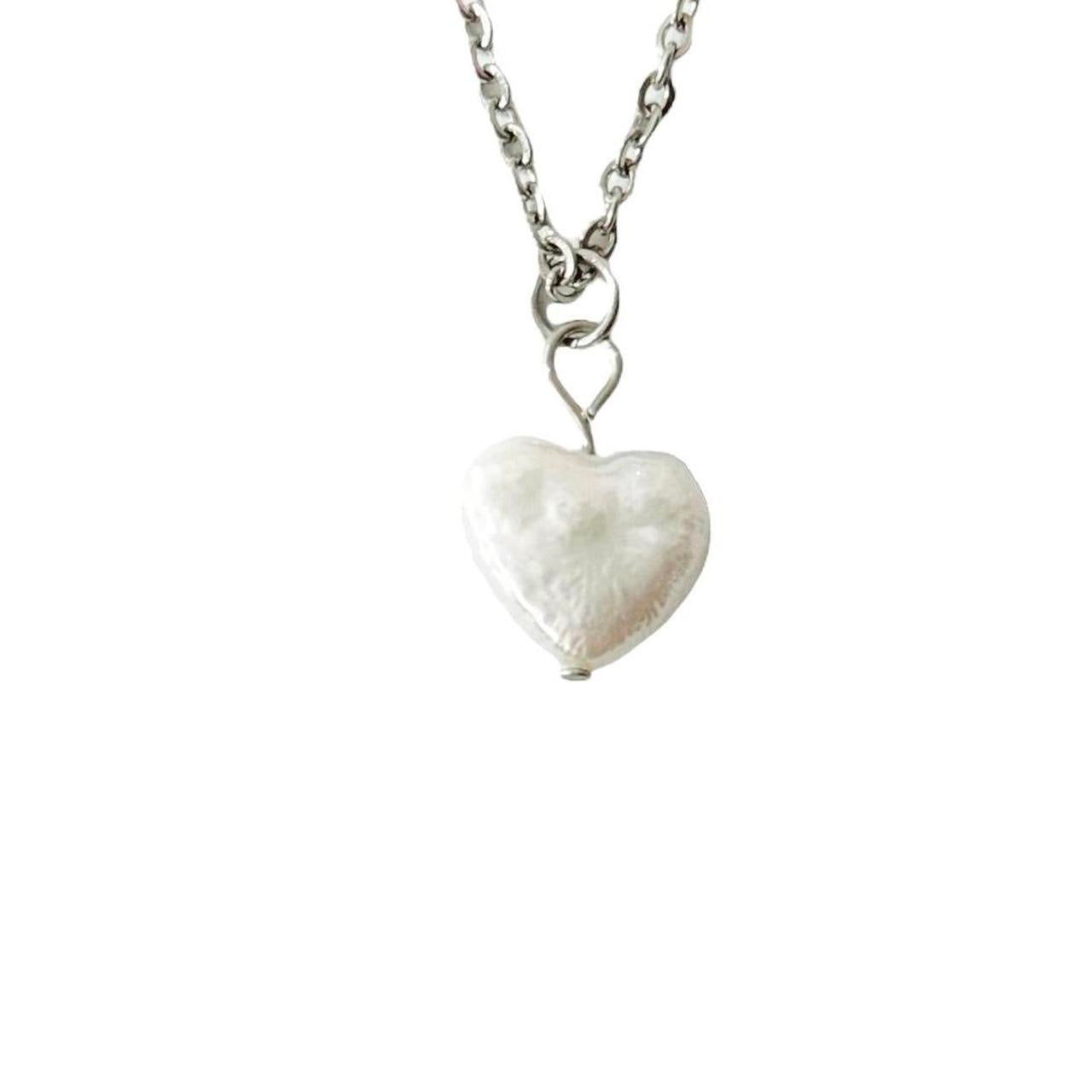 Silver Pearl Heart Necklace