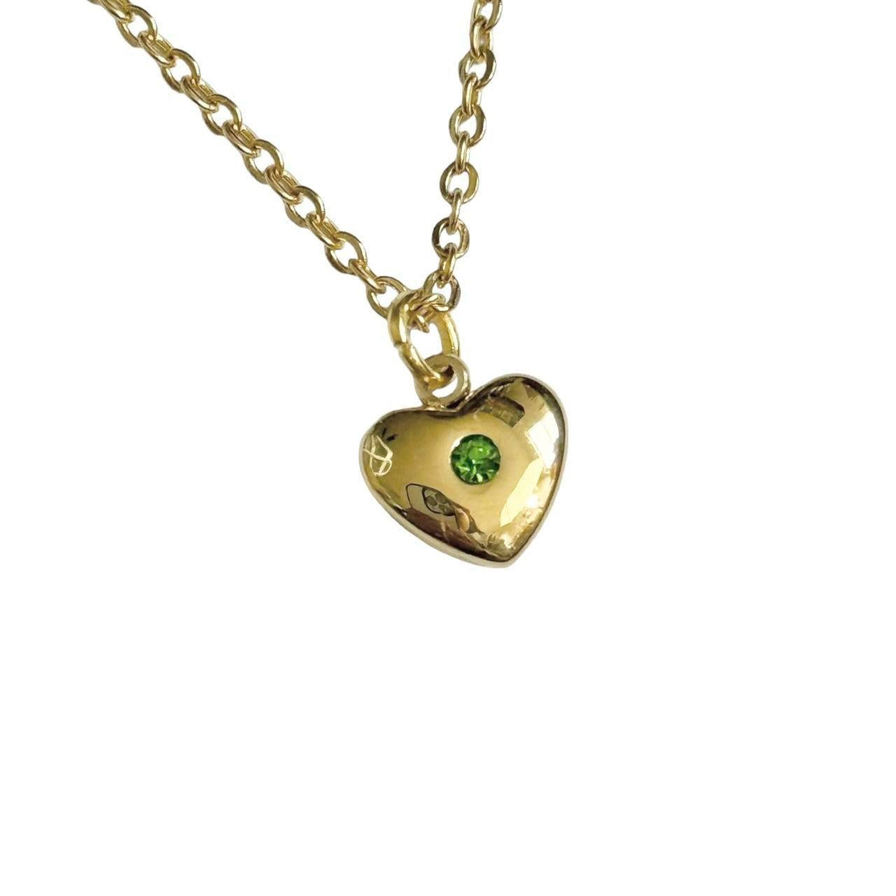 Gold & Green Rhinestone Heart Necklace