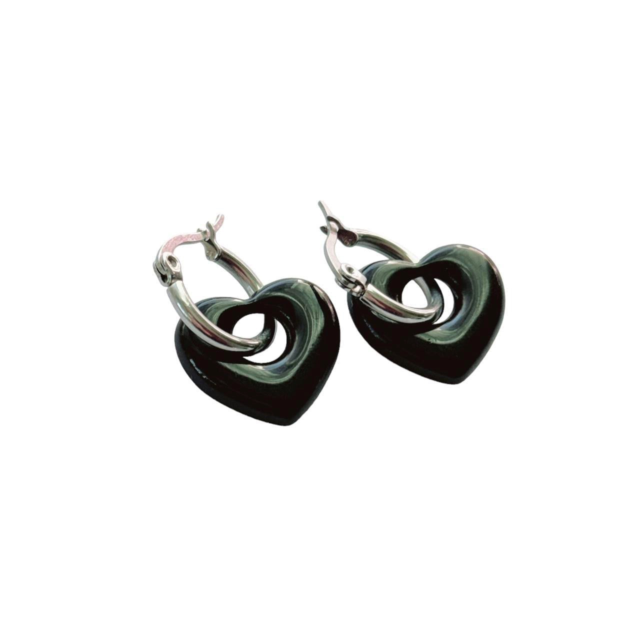 Black Puffy Heart Hoops