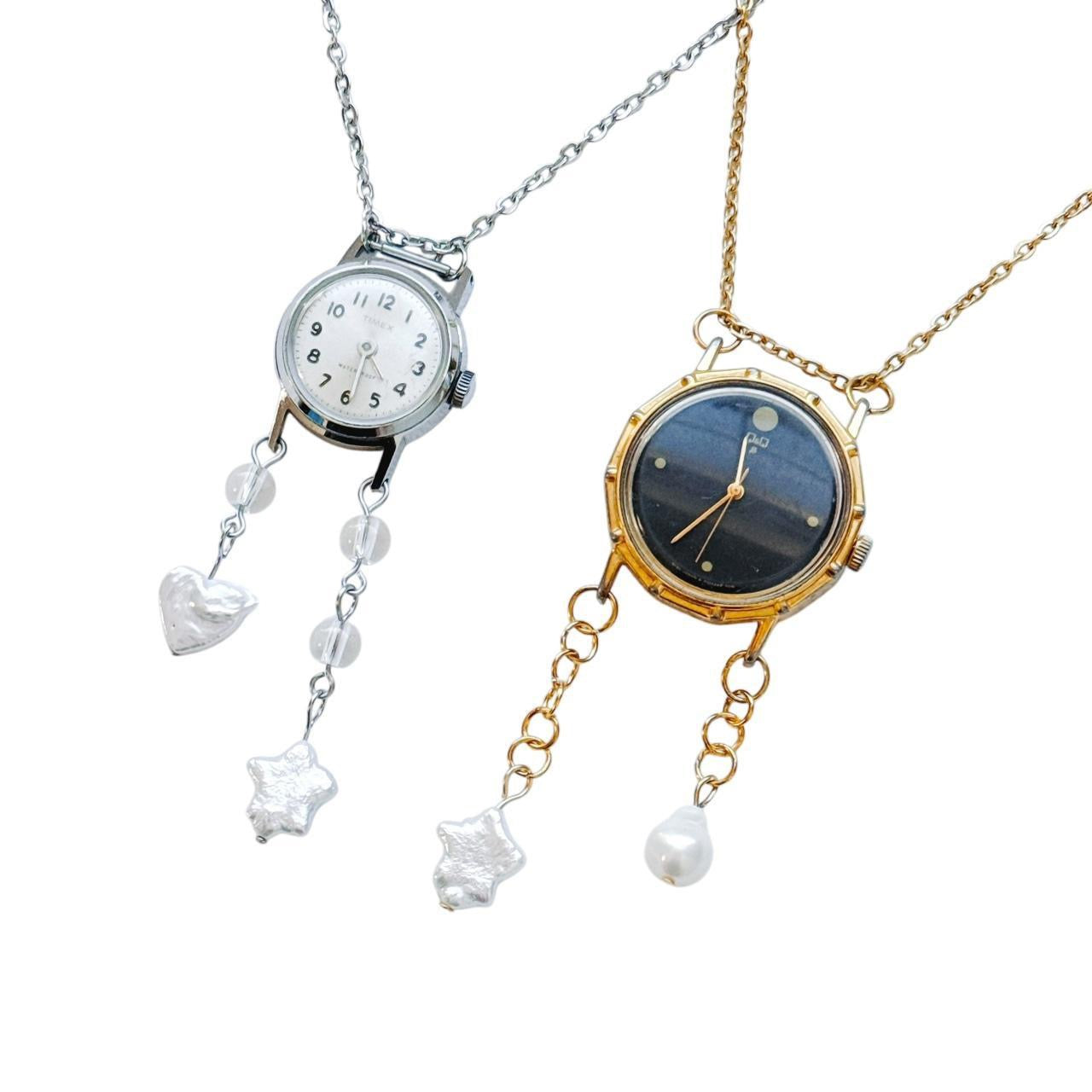 gold pearl watch necklace