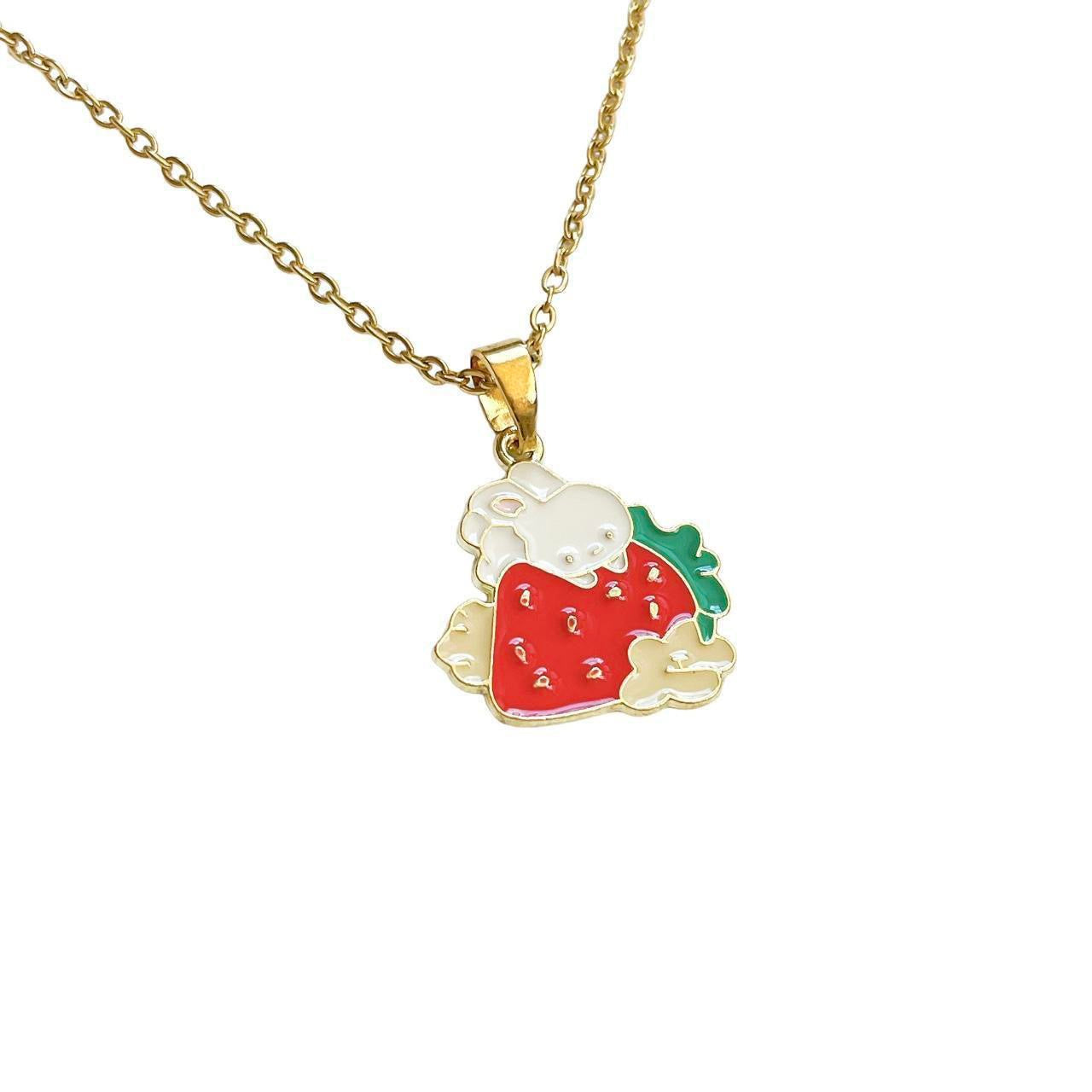 Gold Strawberry Bunny Necklace