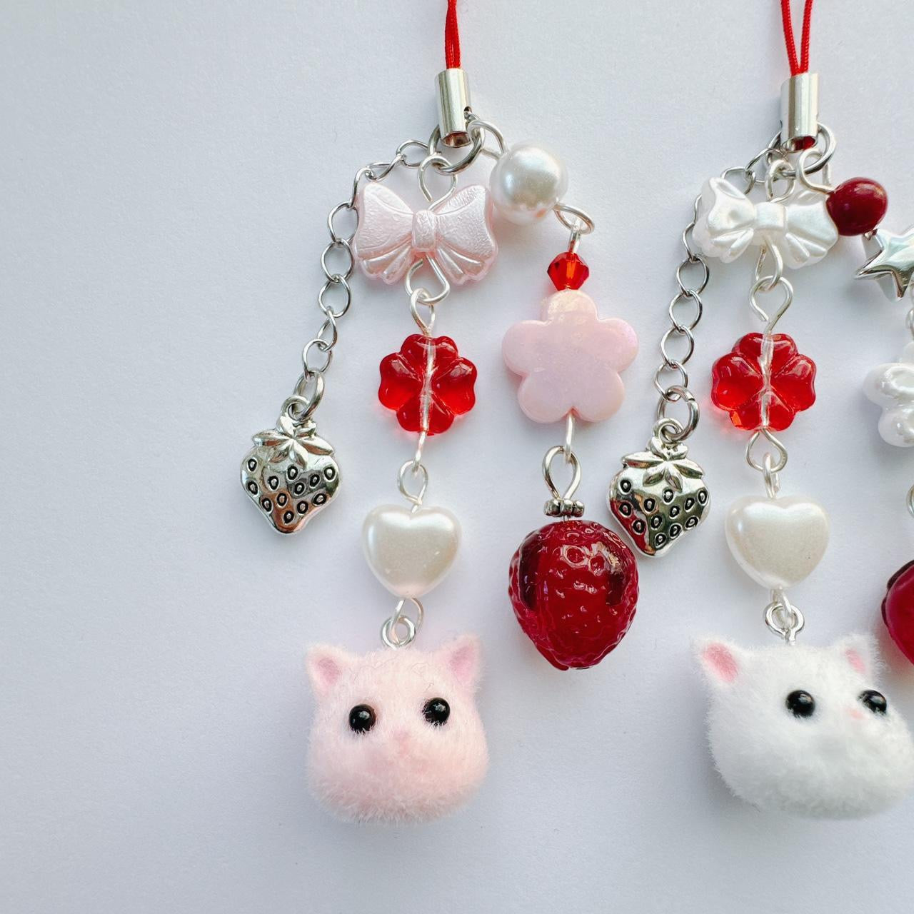 Pink Strawberry Cat Charm