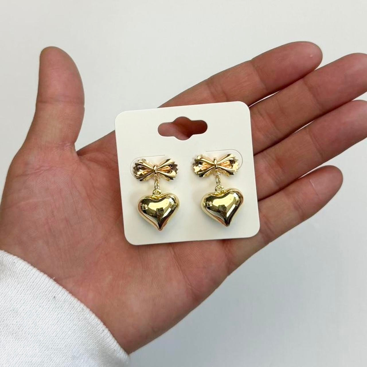 Gold Bow Tie Pasta & Heart Earrings