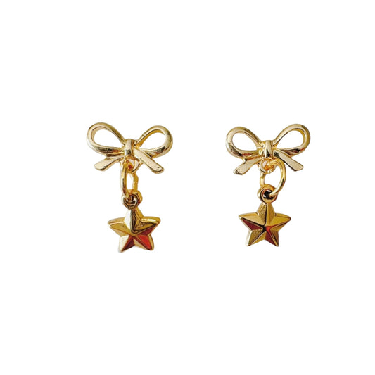 Gold Bow & Star Earrings