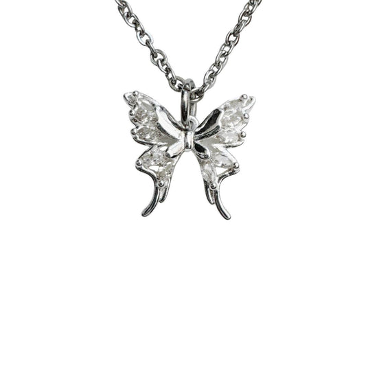 silver rhinestone butterfly necklace