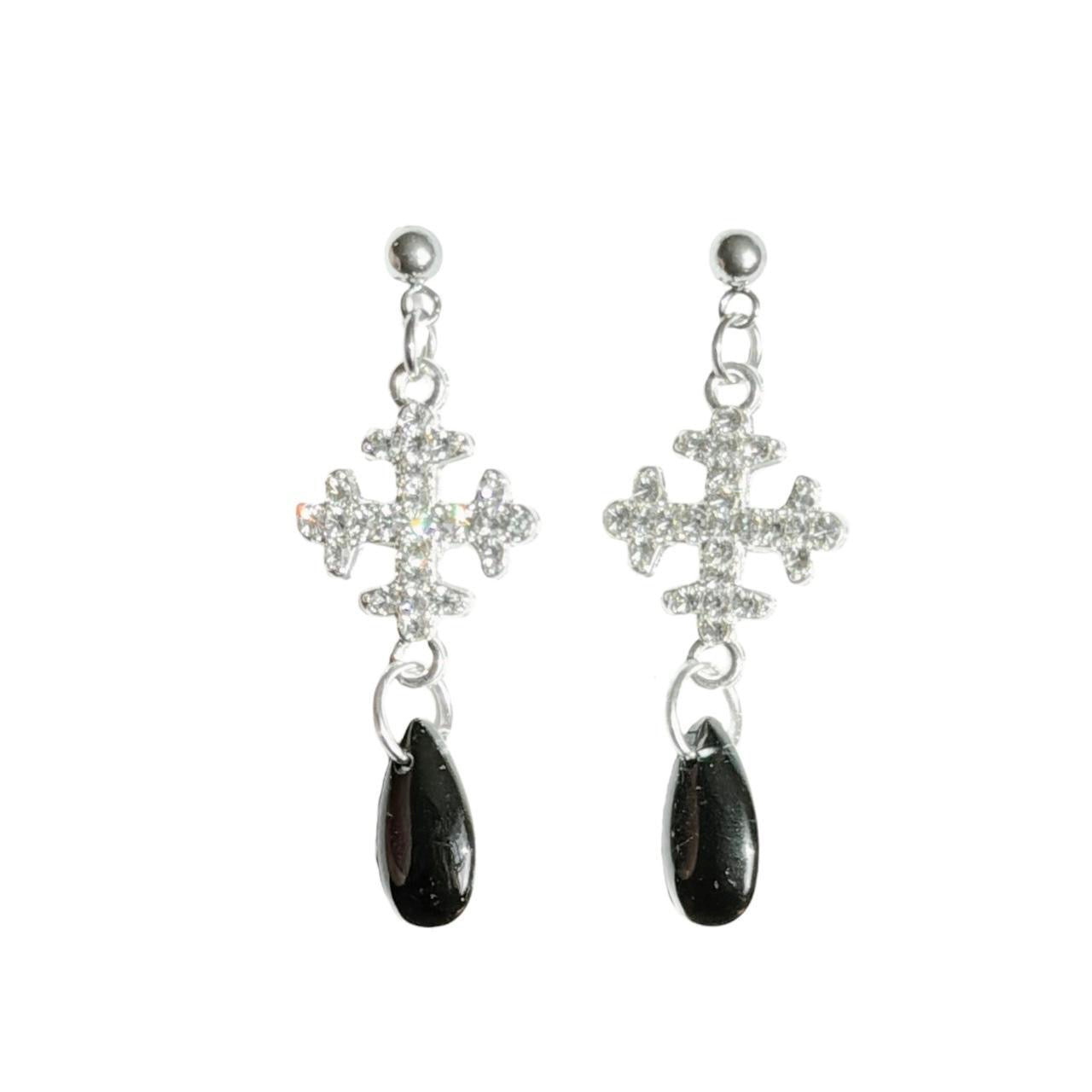 Dripping Rhinestone Cross Earrings