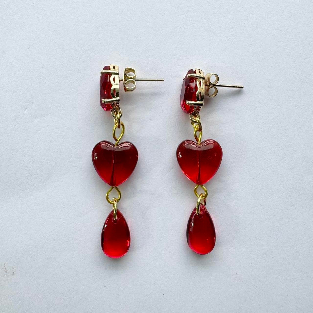 Dripping Red Glass Heart Earrings