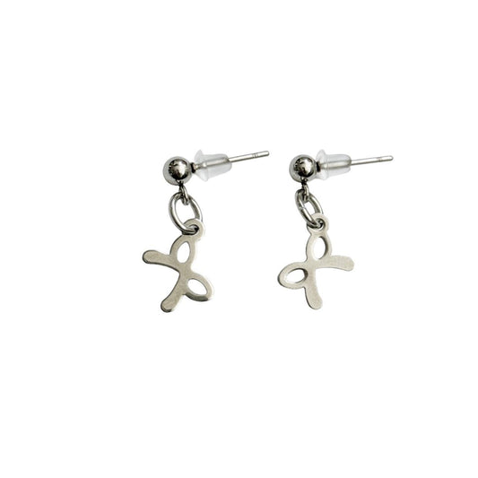 Dainty Silver Bow Dangle Earrings ౨ৎ