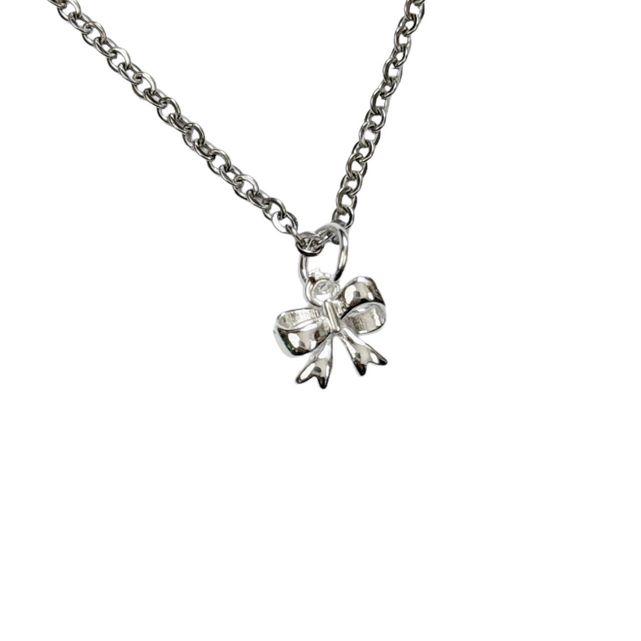 Dainty Silver Bow Necklace