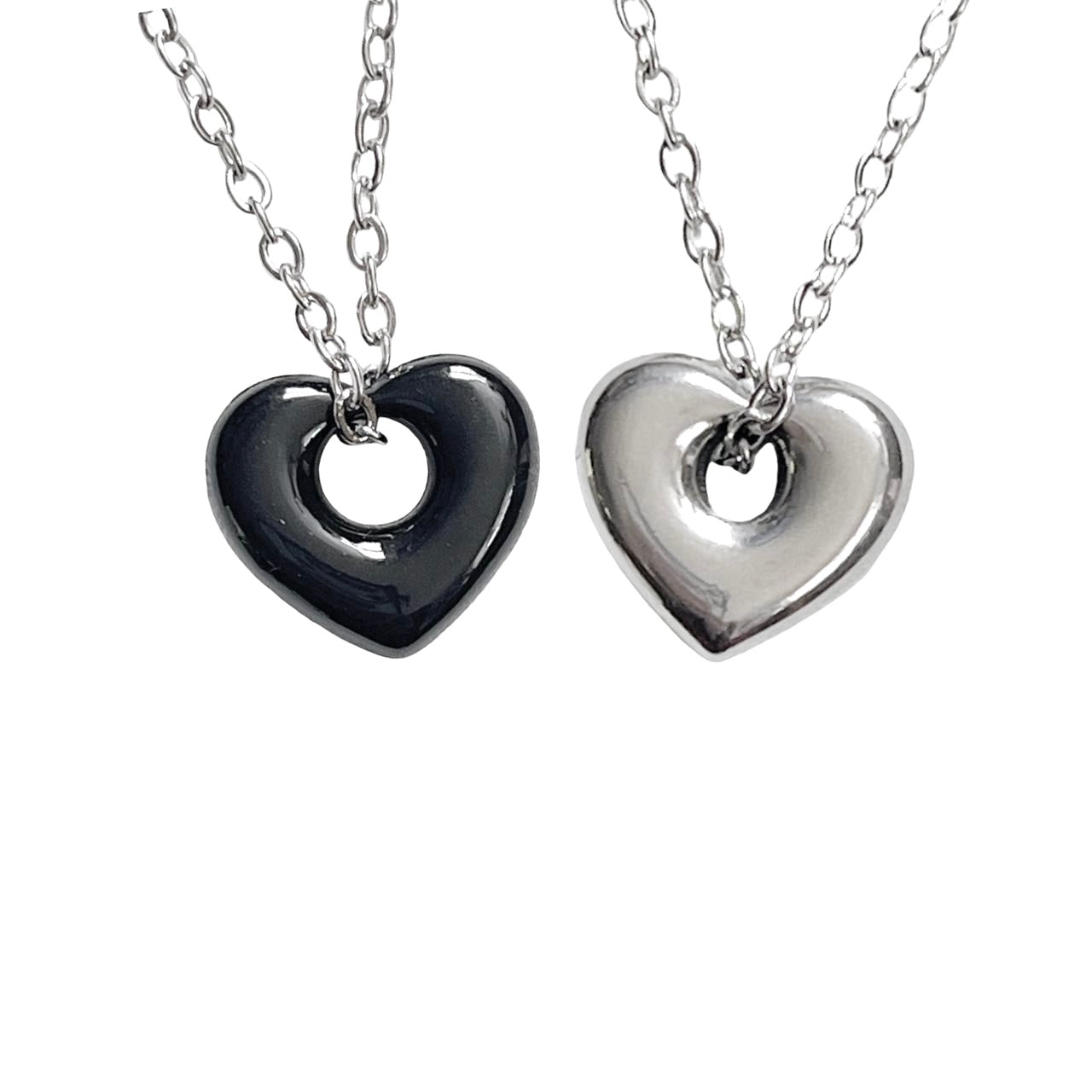 Silver Puffy Hollow Heart Necklace