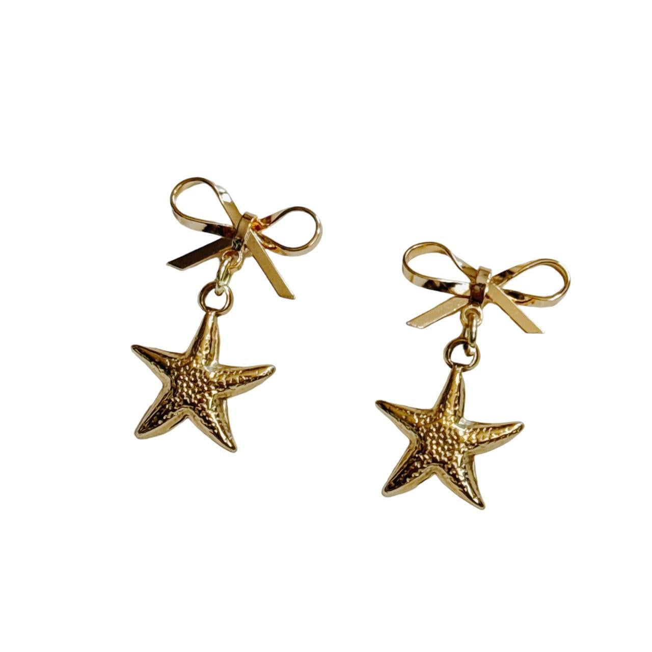 gold bow & starfish earrings