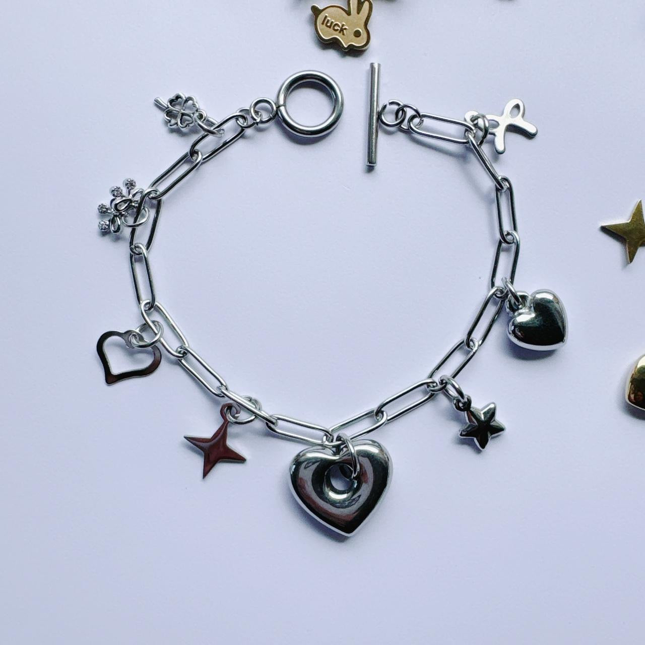 Silver Puffy Heart Charm Bracelet