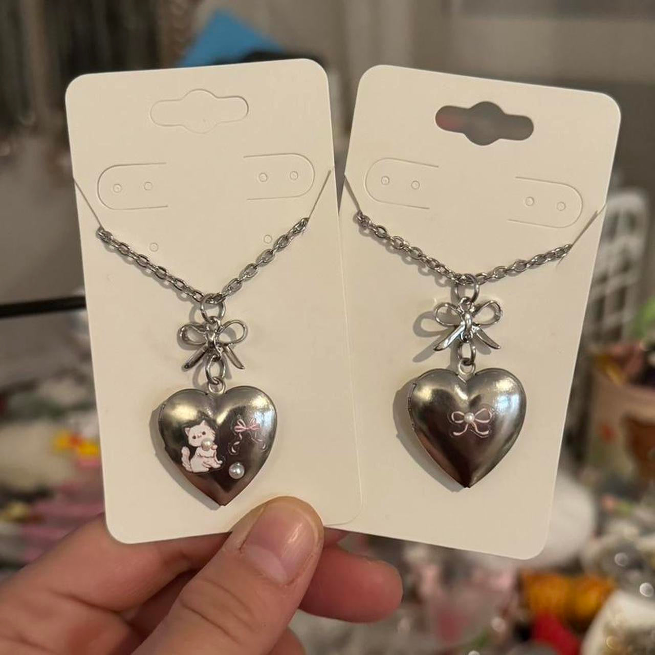 Silver Bow & Heart Locket - cat & bow version