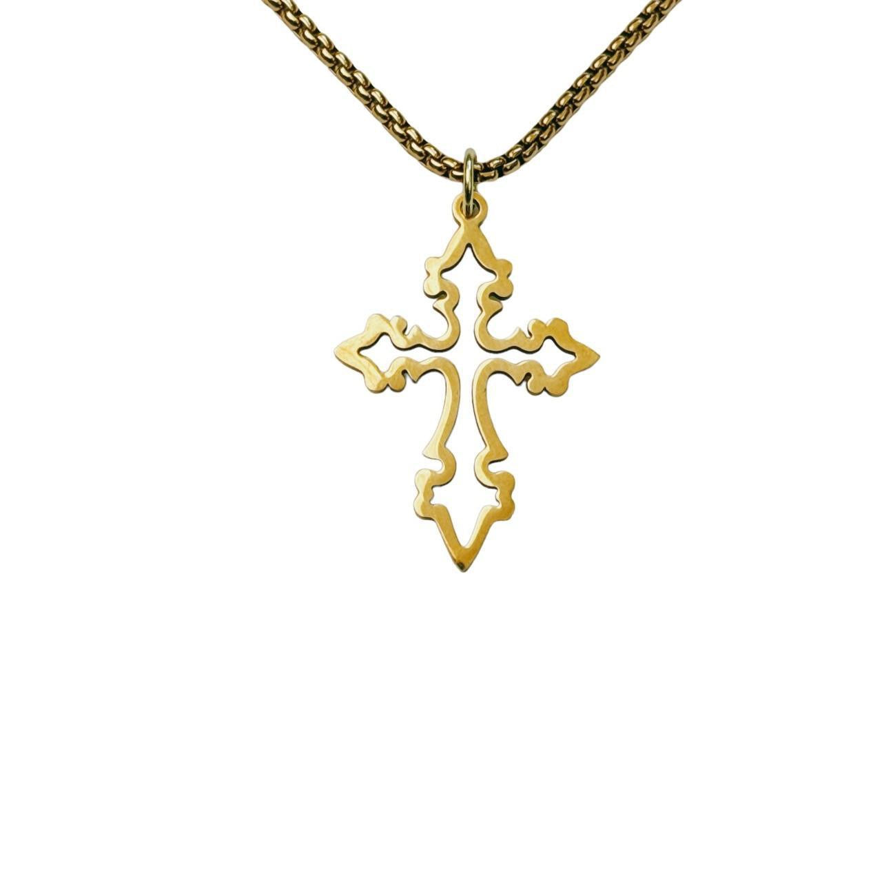 gold hollow cross necklace