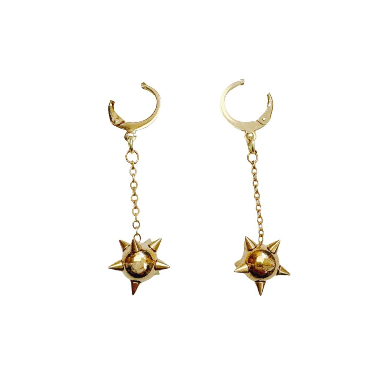 gold spike ball chain earrings